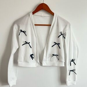 3/$25 SHEIN White Cardigan with Black Bow Accents